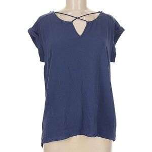 fortune & ivy cross front v neck tee blue xl